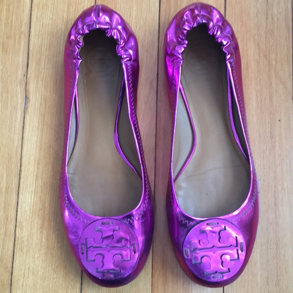 purple tory burch flats